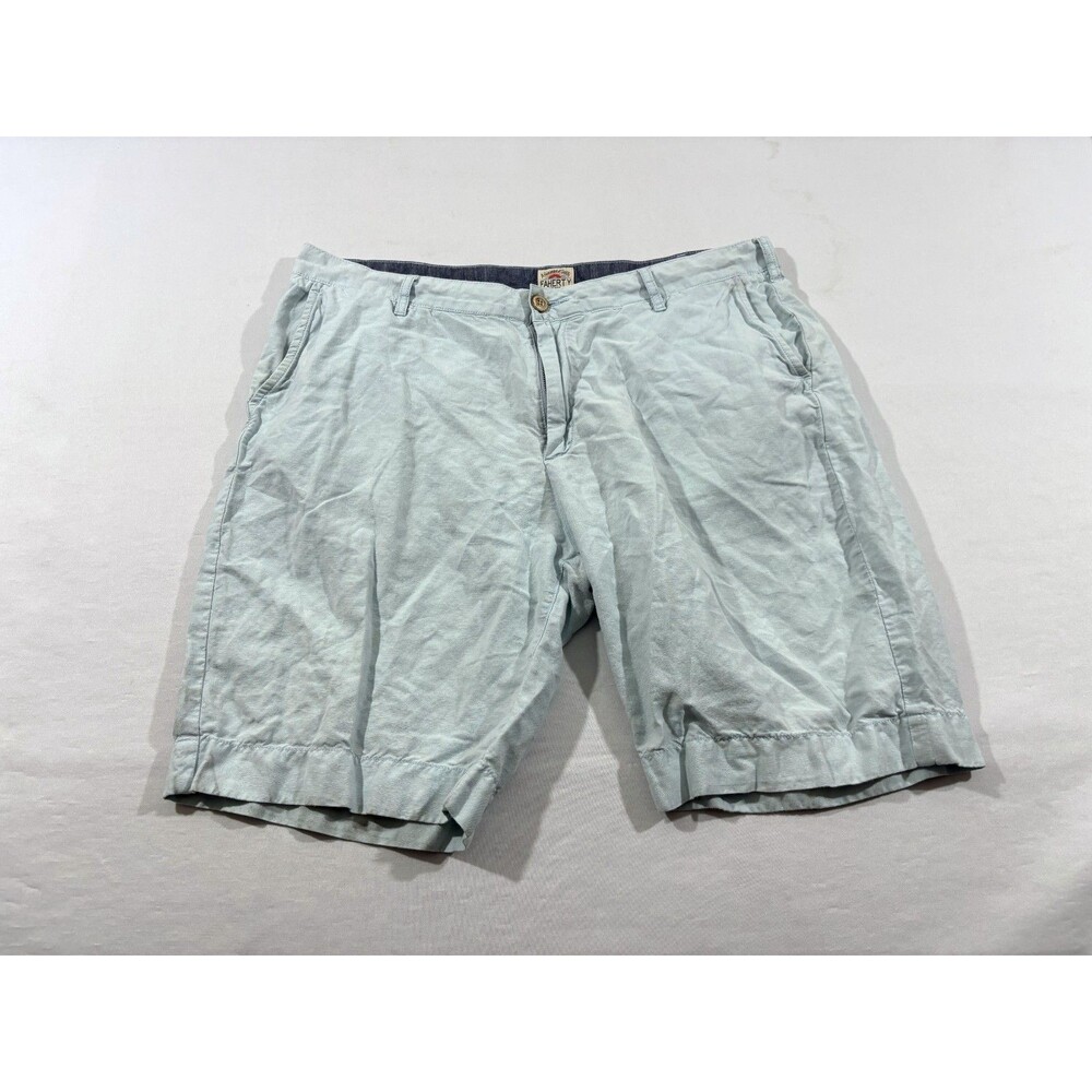 Faherty Shorts Malibu Mens Summer Light Blue Linen Cotton Blend Golf Beach Sz 36